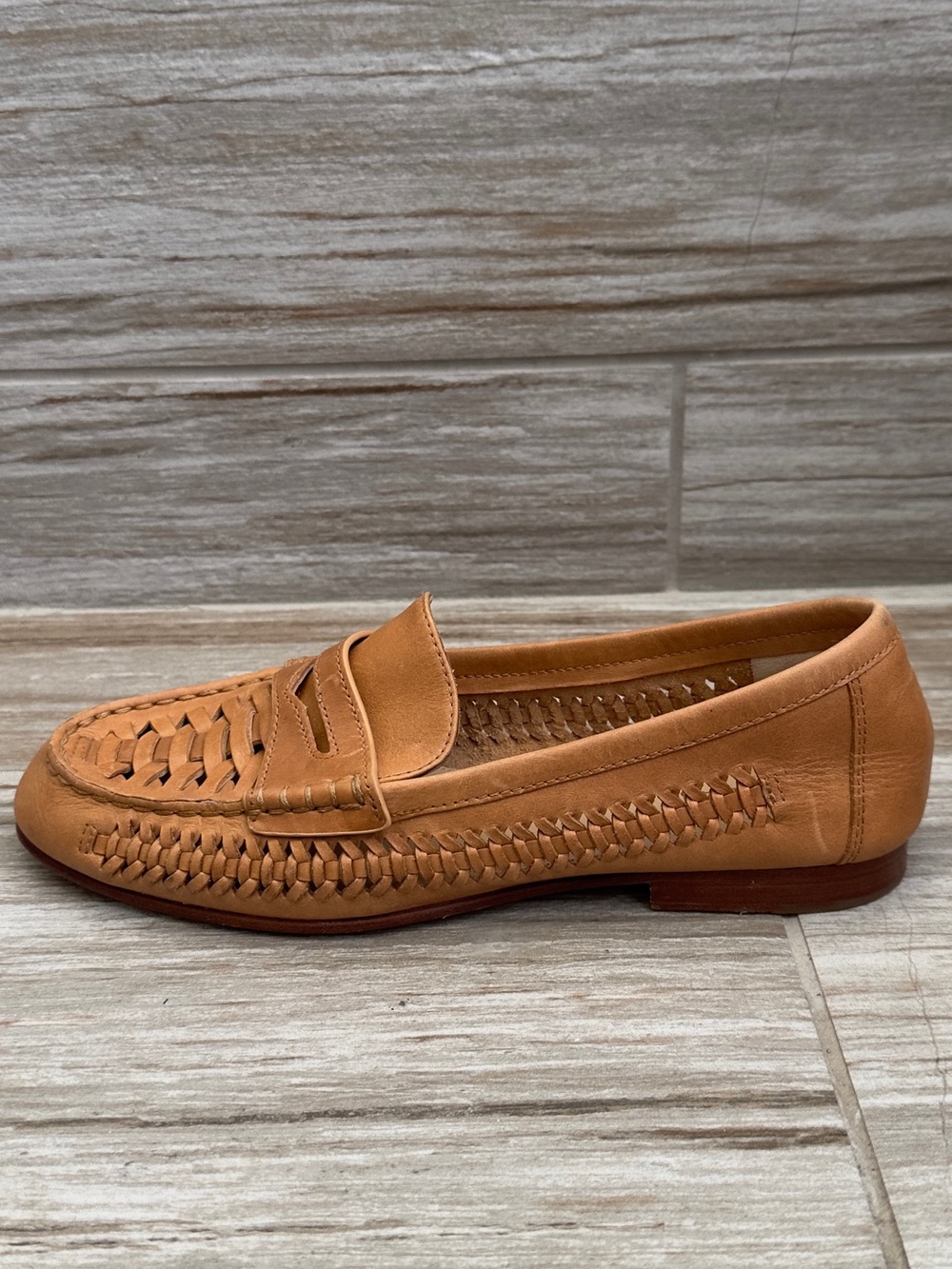 Veronica Beard Cognac Woven Leather Penny Loafers - Picture 7 of 9